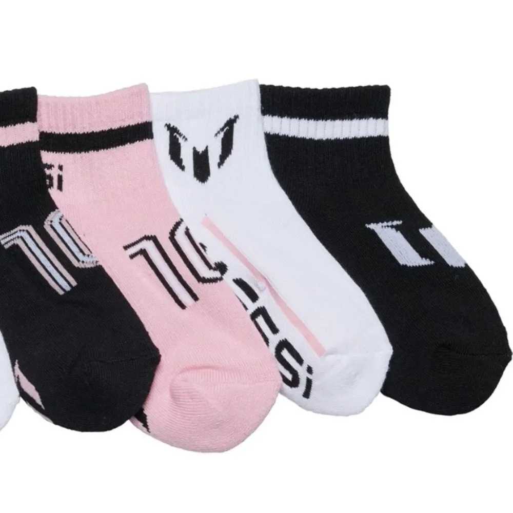 MESSI Black White Pink Boys Girls Lock Up Half Cushion Quarter Crew Socks